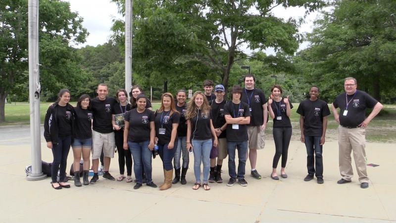 From left: Ariel St. Germaine, Mia Sarkisian, Johnny Brand, Abby Wood, Michaela Bottino, Quinn Staley, Alyssa Santos, Torianna Bunting, Brianna Tavares, Mariah Whitney, Jesse Ruiz, Andrew Thompson, Jesse Sarkisian, Daniel Smith, Jessica Savageau, Marcus Bennett, Mr. Tricker. Not pictured: Christian Fernandes, who took the picture. COURTESY WAREHAM PUBLIC SCHOOLS